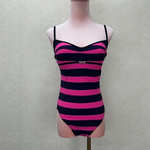 Banana Moon Pink Blue Striped WireBra One Piece Swimsuit Womens Size 40 / S - Picture 1 of 15